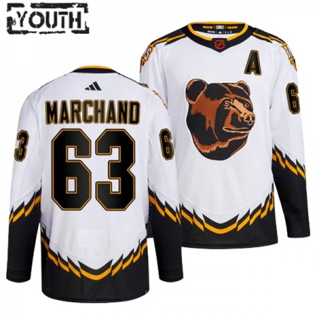 Barn Ishockey Boston Bruins tröja Brad Marchand 63 Adidas 2022-23 Vit Reverse Retro 2.0 Authentic